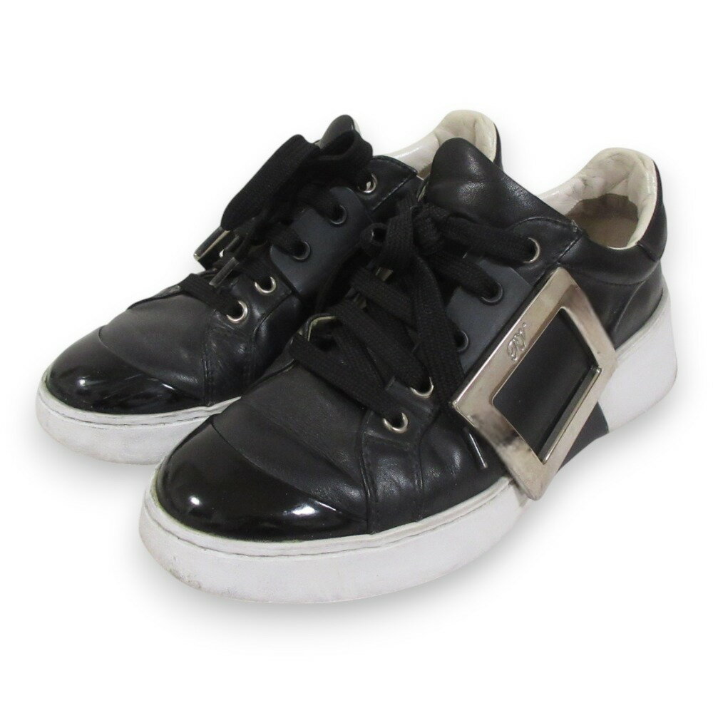 【中古】 良品 Roger Vivier ロジェヴィヴィエ ヴィヴ スケートバックル ロースニーカー 36 約23cm ブラック×シルバー金具 レディース Luxs ブランド古着のリュクス
