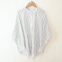 【中古】良品 24SS 自由区 ジユウク SOMELOSテンセルバンドカラー シャツ ストライプ 長袖 ブラウス BLWRCM0306 大きいサイズ44 ホワイト×グレー レディース Luxs ブランド古着のリュクス(4)