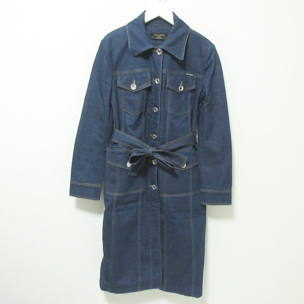 【中古】 美品 クリーニング済 DOLCE&GABBANA ドルチェ&ガッバーナ ストレッチ デニム ベルテッドコート 36 インディゴブルー レディース Luxs ブランド古着のリュクス