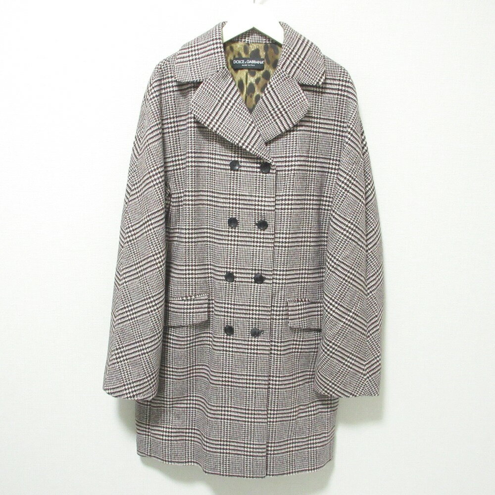 【中古】 美品 DOLCE&GABBANA ドルチェ&ガッバーナ 千鳥格子柄 ダブルブレストコート 42 レッドブラウン系 レディース Luxs ブランド古着のリュクス