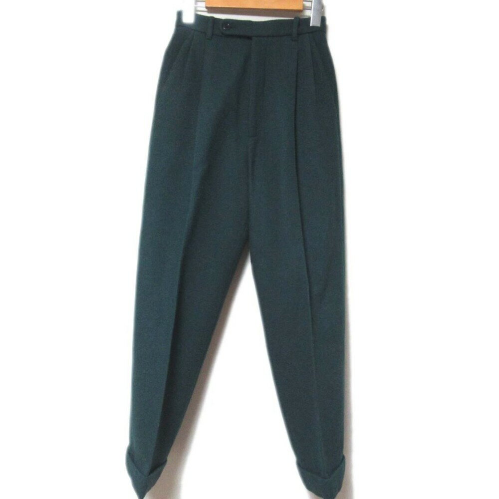 【中古】 美品 21SS GUCCI グッチ ツータック ハイウエスト ウール ワイドテーパード スラックス パンツ 636950 36サイズ グリーン レディース Luxs ブランド古着のリュクス