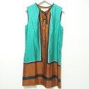 【中古】美品 DIANE von FURSTENBERG ダイアンフォンファステンバーグ シルク100% 配色 ノースリーブ ワンピース ドレス 0 グリーン×ブラウン レディース Luxs ブランド古着のリュクス(4)