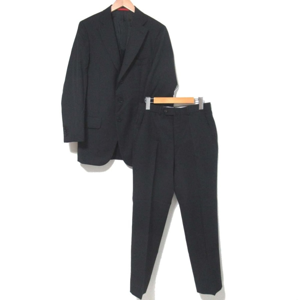 【中古】 美品 クリーニング済 ISAIA イザイア GREGORY グレゴリー 120’S スーツ セットアップ テーラードジャケット+スラックスパンツ 44 黒 メンズ Luxs ブランド古着のリュクス