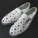 【中古】 良品 JIMMY CHOO ジミーチュウ スタースタッズ レザー スリッポン スニーカー シューズ 44サイズ 約29cm ホワイト×シルバー メンズ...