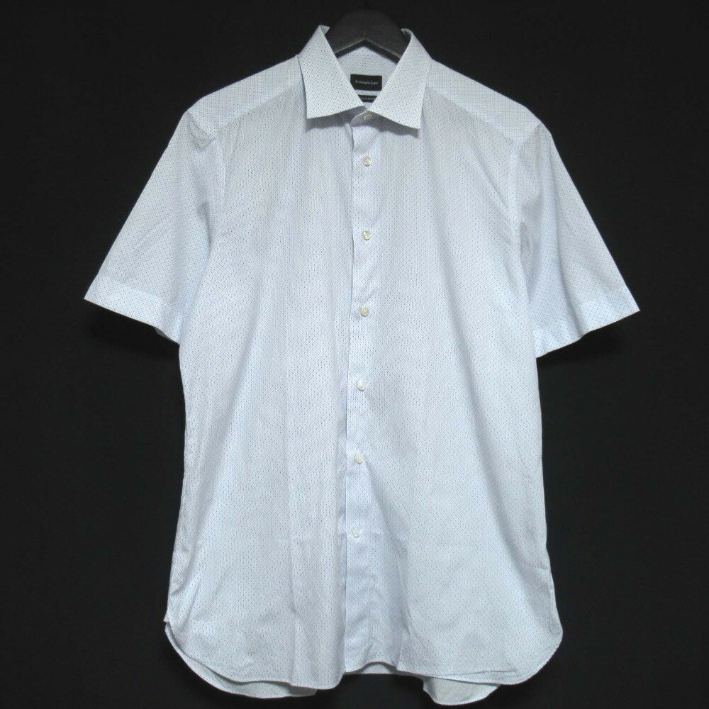 【中古】 美品 Ermenegildo Zegna エルメネジルドゼニア TROFEO COMFORT テーラードフィット 半袖 ブロードシャツ 42 16.5 ホワイト ブルー メンズ Luxs ブランド古着のリュクス