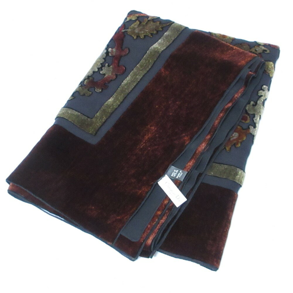 【中古】 良品 Christian Dior クリスチャンディオール 大判 ベルベット シアーストール マフラー ブラウン×ブラック レディース Luxs ブランド古着のリュクス