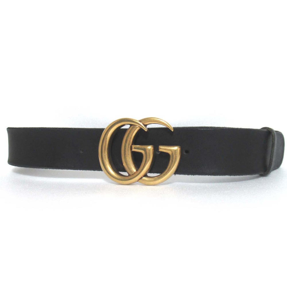 【中古】 美品 GUCCI グッチ ダブルGバックル ギボシタイプ レザーベルト 409416 80・32サイズ ブラック×ゴールド金具 メンズ Luxs ブランド古着のリュクス
