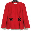 【中古】 美品 VALENTINO ヴァレンティノ ヴィンテージ ジップアップ ノーカラージャケット 40/6サイズ レッド×ブラック レディース Luxs ブランド古着のリュクス(4)