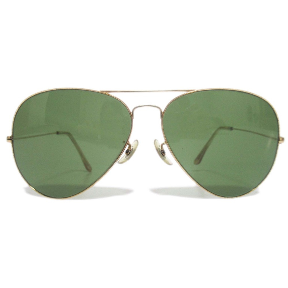 【中古】良品 Ray-Ban レイバン B&L ボシュロム 度なし アビエーター ダブルブリッジ ティアドロップ サングラス 62□14 グリーンレンズ メンズ Luxs ブランド古着のリュクス