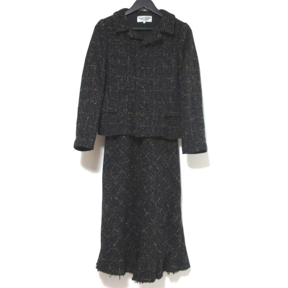 【中古】 美品 robe de chambre ローブドシャンブルコムデギャルソン ツイード テーラードジャケット+ワンピース スーツ セットアップ M ブラック系 レディース Luxs ブランド古着のリュクス