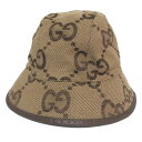 【中古】 クリーニング済 美品 GUCCI グッチ ジャンボ GG柄 キャンバス レザートリム バケットハット 帽子 681256 3HAGJ S 56cm ベ...