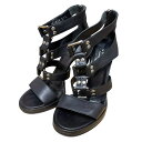 【中古】美品 GUCCI グッチ レザー オープントゥ ハイヒール サンダル 37 1/2 24.5cm相当 ブラック レディース Luxs ブランド古着のリュクス(4)