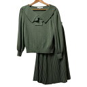 【中古】美品 Christian Dior クリスチャンディオール ヴィンテージ ニット 長袖 リボン付きセーター+プリーツスカート セットアップ M カーキ ...