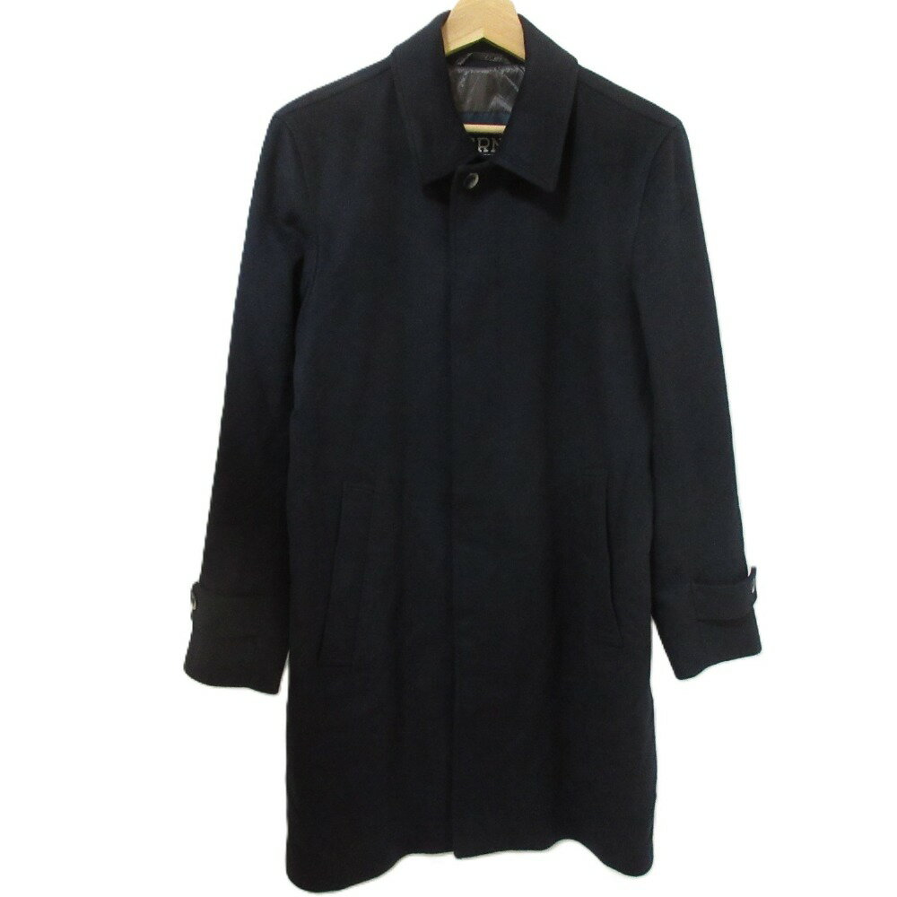 【中古】美品 HERNO ヘルノ カシミヤブレンド 比翼仕立て ステンカラーコート サイズ46 ブラック メンズ Luxs ブランド古着のリュクス
