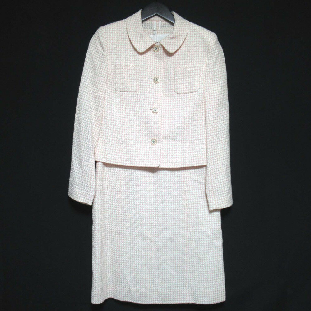 【中古】美品 Courreges クレージュ サマーツイード ジャケット+ワンピース スーツ アンサンブル セットアップ 11AR ピンクベージュ×ホワイト レディース Luxs ブランド古着のリュクス