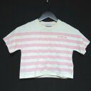 【中古】美品 MONCLER モンクレール キッズ ボーダー柄 ロゴ 半袖 クルーネック Tシャツ カットソー 子供服 8anni 130cm ピンク×アイボリ...