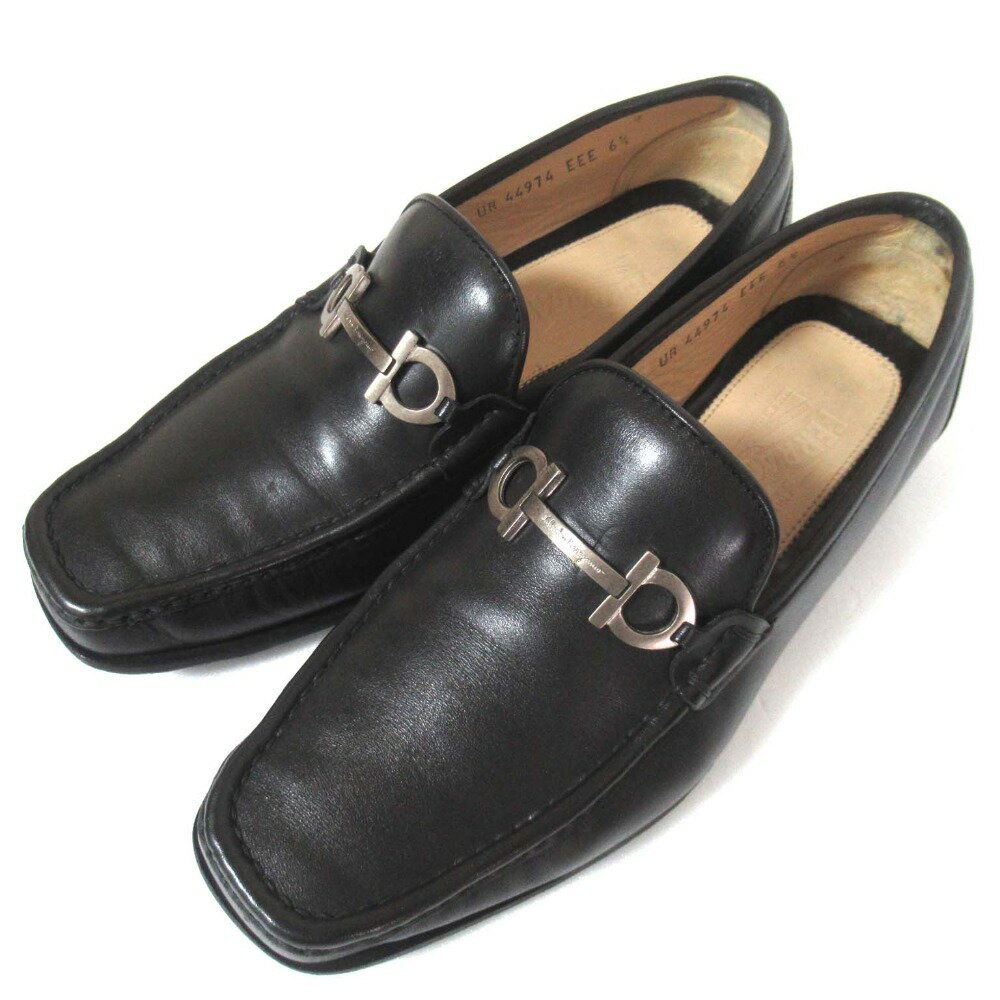 【中古】美品 Salvatore Ferragamo サルヴァトーレフェラガモ ガンチーニビット レザー ローファー 6.5EEE 24.5cm相当 ブラック ...