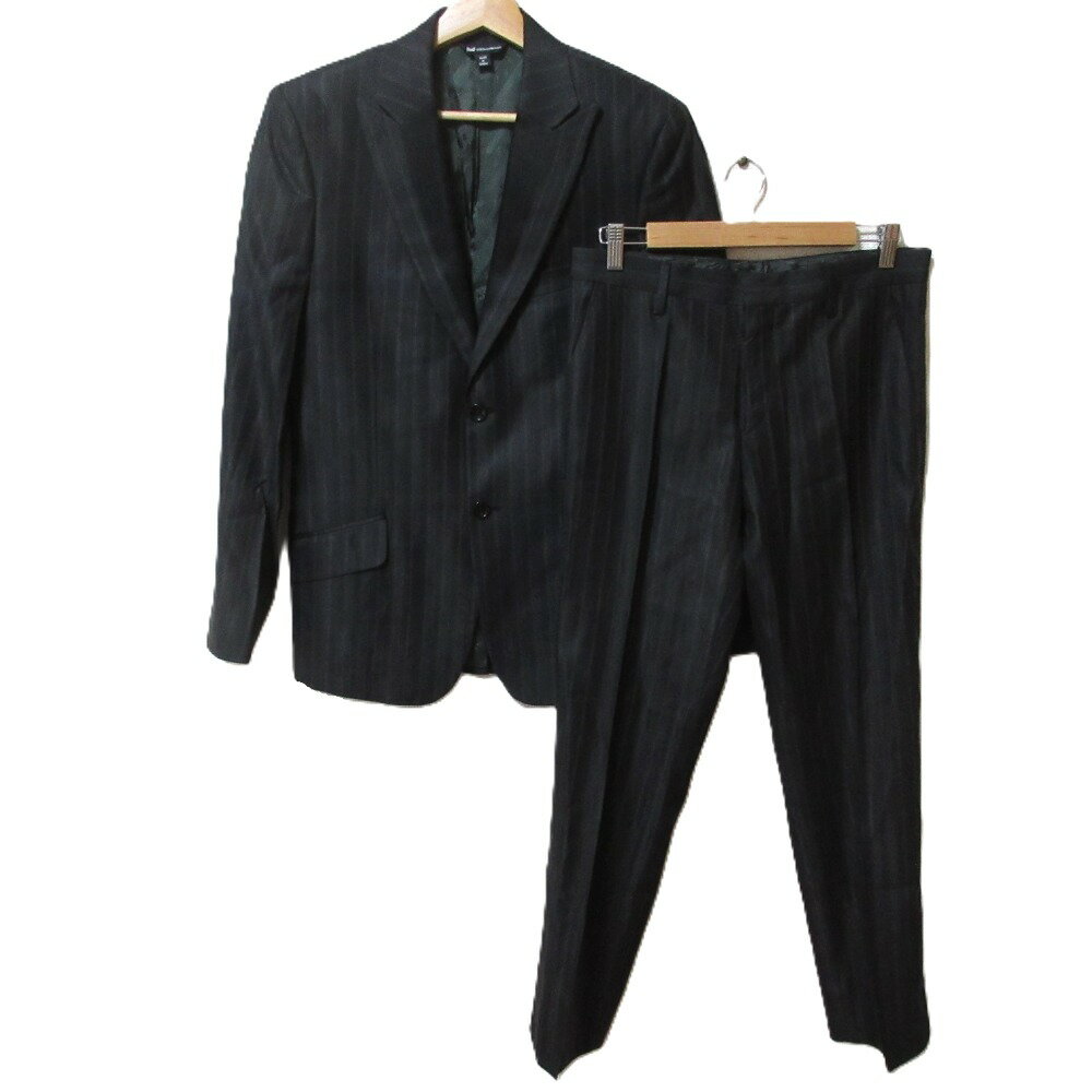 【中古】美品 D&G ドルチェ&ガッバーナ ストライプ テーラードジャケット+スラックスパンツ スーツ セットアップ 46 ブラック メンズ Luxs ブランド古着のリュクス