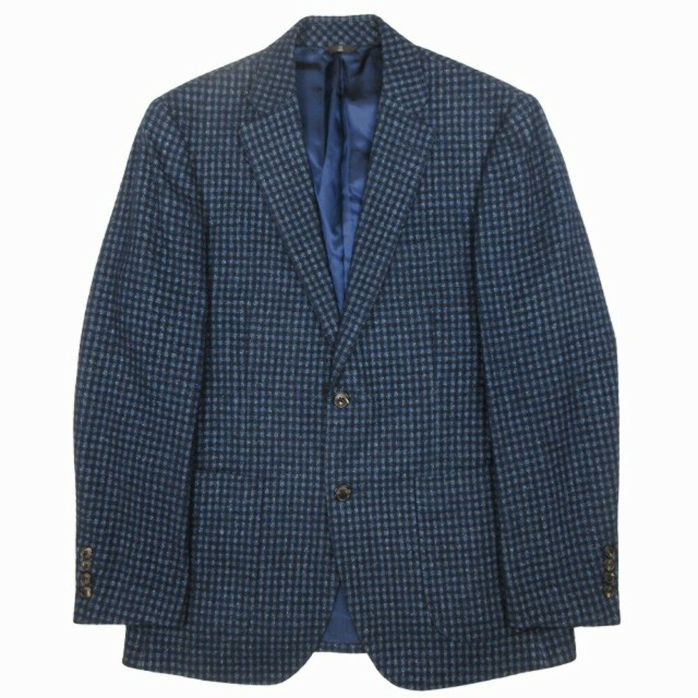 【中古】美品 LANVIN COLLECTION ランバン チェック シルクブレンド テーラード ジャケット ブレザー 2B 総裏 S50 紺 ネイビー メンズ Luxs ブランド古着のリュクス