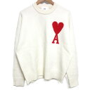 【楽天スーパーSALE20%OFF】【中古】美品 AMI PARIS アミパリス ハートロゴインターシャ オーバーサイズ クルーネックニット セーター S ホワイト メンズ Luxs ブランド古着のリュクス