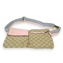 【中古】美品 GUCCI グッチ GGキャンバス ボディバッグ ウエストバッグ 28566 ベージュ×ピンク メンズ レディース Luxs ブランド古着のリュク...