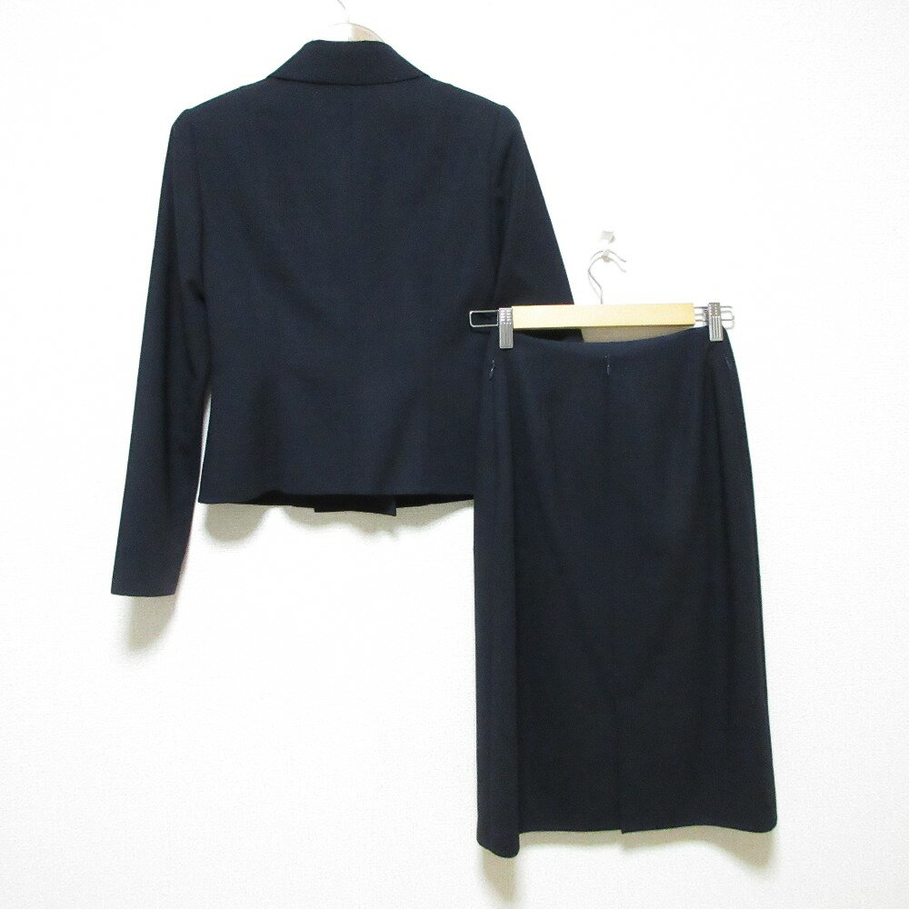 【中古】良品 FOXEY フォクシー ストレッチ ダブルジャケット スカート スーツ セットアップ 38 ネイビー レディース Luxs ブランド古着のリュクス