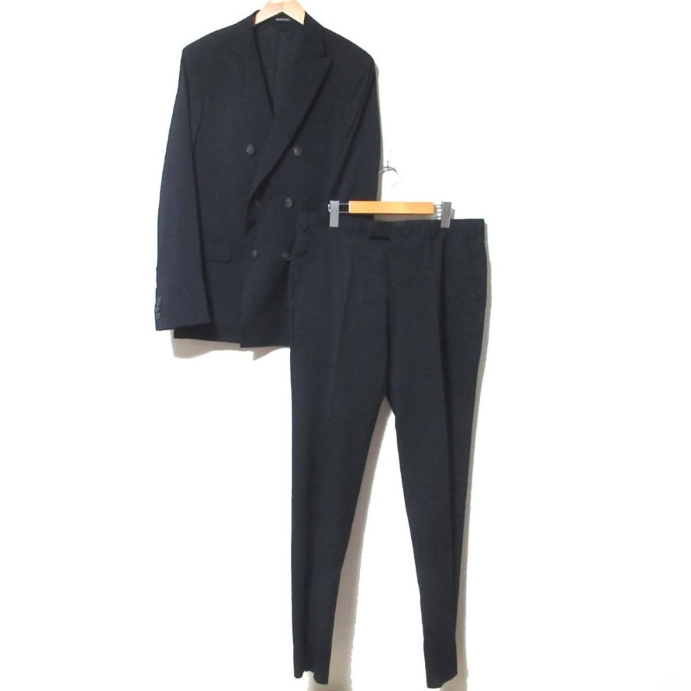 【中古】美品 EMPORIO ARMAN エンポリオアルマーニ SUPER 130'S テーラードジャケット+スラックスパンツ スーツ セットアップ 50 ネイビー メンズ Luxs ブランド古着のリュクス
