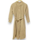 【中古】美品 Nigel Cabourn ナイジェルケーボン コットンリネン 長袖 ロング ギャザーシャツワンピース 8044-08-00004 サイズ8 ベージュ レディース Luxs ブランド古着のリュクス