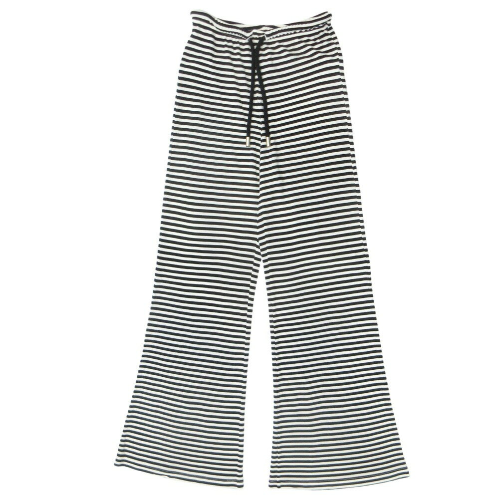 【中古】美品 MAX MARA マックスマーラ 白タグ ボーダー イージー パジャマ パンツ ルームウェア 紐 ロープ 黒 ブラック 白 ホワイト レディース Luxs ブランド古着のリュクス