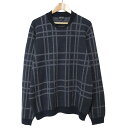 【中古】美品 GIORGIO ARMANI ジョルジオアルマーニ チェック柄 クルーネック 長袖 ニット セーター 58 ネイビー グレー メンズ Luxs ブランド古着のリュクス(4)