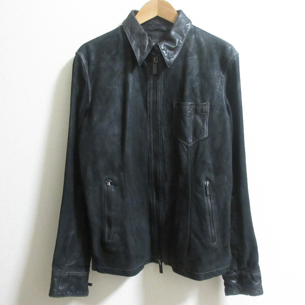 【中古】良品 EMPORIO ARMANI エンポリオアルマーニ ダブルジップ レザージャケット サイズ46 ブラック メンズ Luxs ブランド古着のリュクス