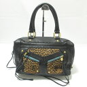 【中古】良品 Rebecca Minkoff レベッカミンコフ レザー ハラコ レオパード柄 ミニボストン ハンドバッグ ブラック レディース Luxs ブラン...