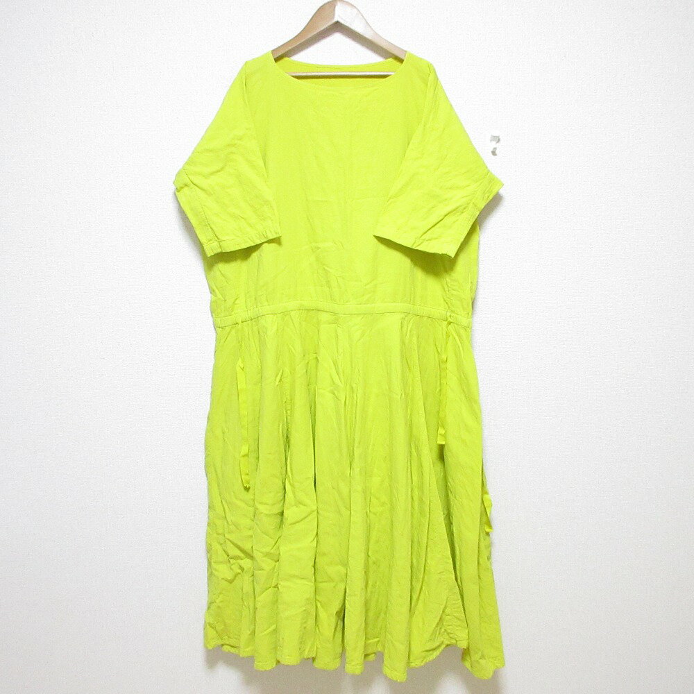 【中古】良品 TとA ao アオ TA dress オーガニックコットン 半袖 五分袖 フレア ロング ブラウジングワンピース イエロー レディース Luxs ブランド古着のリュクス