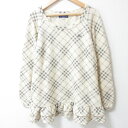 【中古】良品 BURBERRY BLUE LABEL バーバリーブルーレーベル チェック柄 長袖 フリルヘム チュニック ニット プルオーバー 38 オフホワイ...