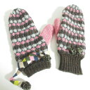 【中古】美品 mina perhonen ミナペルホネン ポンポン付き ミトン ニットグローブ 手袋 ブラウン系 レディース Luxs ブランド古着のリュクス