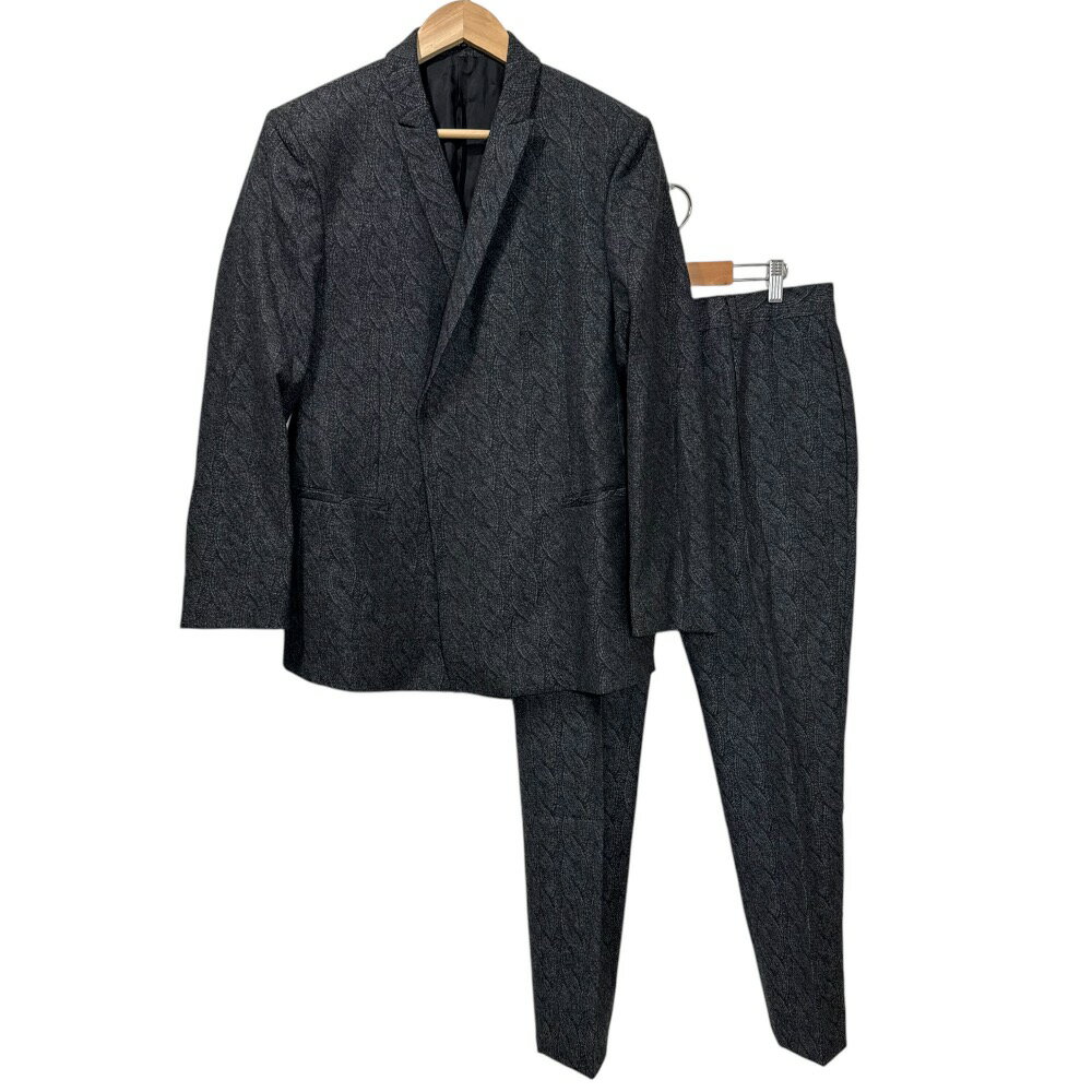 【中古】美品 EMPORIO ARMANI エンポリオアルマーニ ケーブルニット転写プリント ジャケット スラックスパンツ スーツ セットアップ グレー メンズ Luxs ブランド古着のリュクス