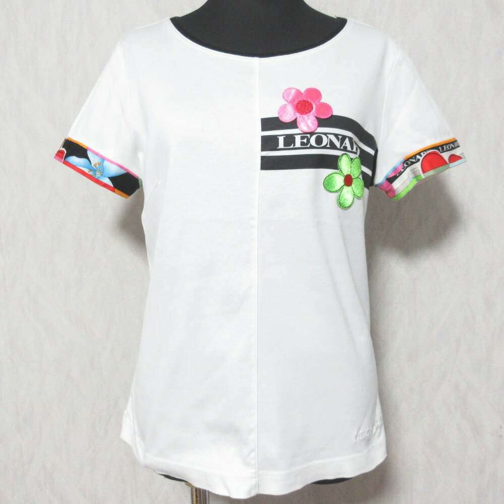 【中古】良品 LEONARD SPORT レオナールスポーツ フラワー刺繍 Tシャツ カットソー 0558051 38 ホワイト レディース Luxs ブランド古着のリュクス