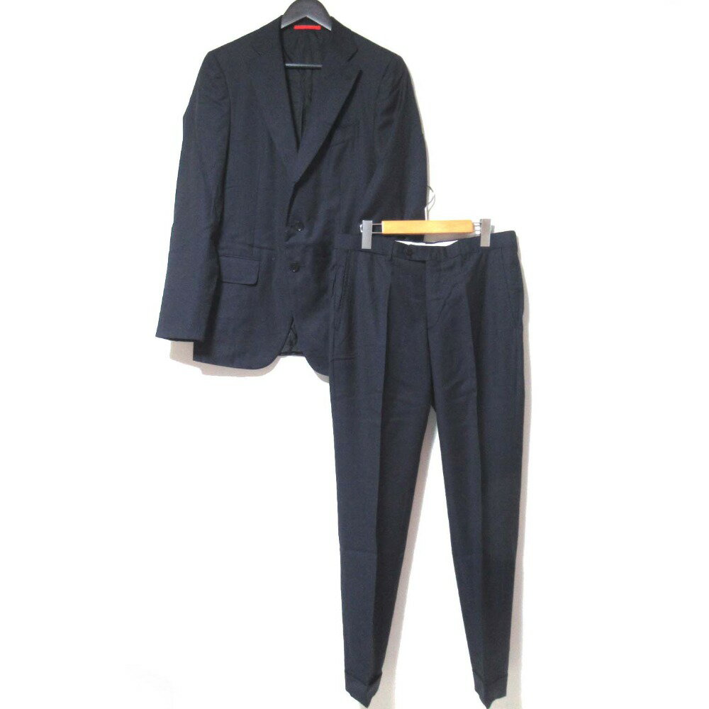 【中古】美品 クリーニング済 ISAIA イザイア テーラードジャケット+スラックスパンツ スーツ セットアップ 46 8Rサイズ ダークネイビー メンズ Luxs ブランド古着のリュクス