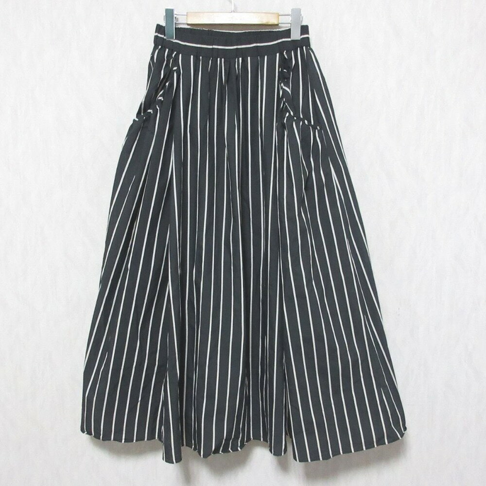 【楽天スーパーSALE50%OFF】【中古】美品 24SS Liesse リエス ストライプ柄 イージーウエスト ロング丈 ギャザースカート ブラック ホワイト レディース Luxs ブランド古着のリュクス