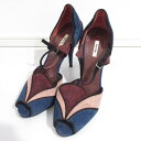 【中古】良品 miumiu ミュウミュウ スウェード 配色 ストラップ付 ハイヒール セパレート パンプス サンダル 35 22cm ブルー×ブラウン系 レディ...