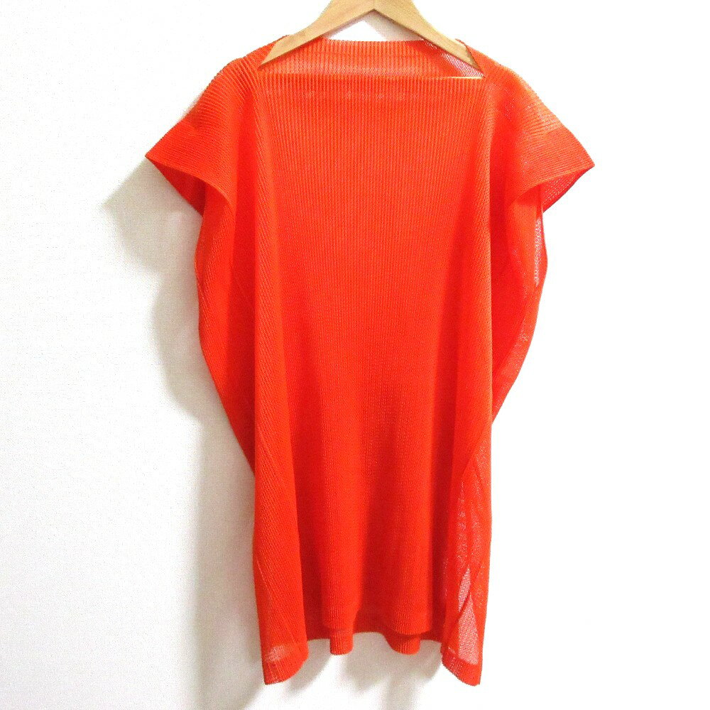 【中古】良品 PLEATS PLEASE ISSEY MIYAKE プリーツプリーズ イッセイミヤケ メッシュプリーツ チュニック カットソー PP63-FT254 オレンジ レディース Luxs ブランド古着のリュクス