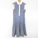 【中古】美品 SPORTMAX スポーツマックス マックスマーラ ギンガムチェック ノースリーブ ひざ丈 フレアワンピース 38 ネイビー レディース Luxs ブランド古着のリュクス(4)