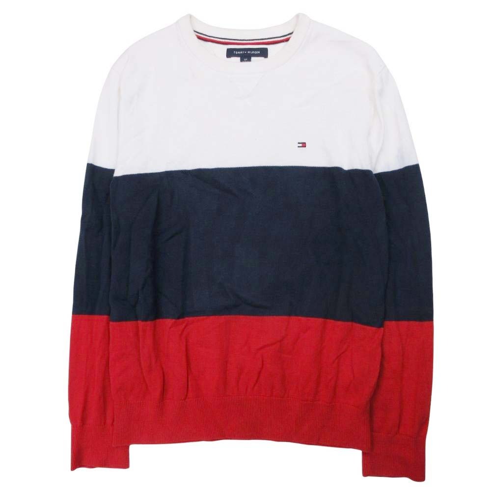 【中古】 TOMMY HILFIGER トミーヒルフィガー コットンニット クルーネック セーター カットソー フラ..