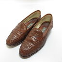 【中古】良品 BALLY バリー メッシュ 編み込み レザー コインローファー 37 24cm ブラウン レディース Luxs ブランド古着のリュクス