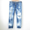【中古】美品 22AW DSQUARED2 ディースクエアード レザーパッチ ダメージ加工 カットオフ デニムパンツ ジーンズ 36 インディゴ レディース Luxs ブランド古着のリュクス(4)