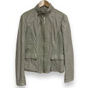 【中古】良品 ARMANI COLLEZIONI アルマーニコレッツォーニ シープレザー ジップアップ ジャケット ブルゾン 38 ライトグレー レディース L...