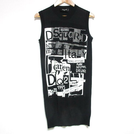 【中古】美品 DSQUARED2 ディースクエアード プリント ひざ丈 ノースリーブ ニットワンピース S ブラック レディース Luxs ブランド古着のリュクス 【中古】美品 DSQUARED2 ディースクエアード プリント ひざ丈 ノースリーブ ニットワンピース S ブラック レディース Luxs ブランド古着のリュクス