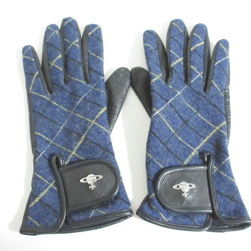 【中古】良品 Vivienne Westwood ヴィヴィアンウエストウッド オーブ チェック柄 レザーコンビ グローブ 手袋 ネイビー×ブラック レディース Luxs ブランド古着のリュクス 【中古】良品 Vivienne Westwood ヴィヴィアンウエストウッド オーブ チェック柄 レザーコンビ グローブ 手袋 ネイビー×ブラック レディース Luxs ブランド古着のリュクス