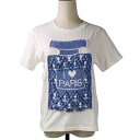【中古】美品 MICHAELA BUERGER ミカエラビュルガー I LOVE PARIS SAFFRON T-Shirt ニットコンビ Tシャツ S ホワイト ブルー レディース Luxs ブランド古着のリュクス