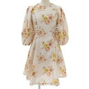 【エントリーポイント10倍】【中古】新品同様 ZIMMERMANN ジマーマン ローズプリント リネン パフスリーブ ワンピース ドレス サイズ0 ライトピンク レディース Luxs ブランド古着のリュクス
